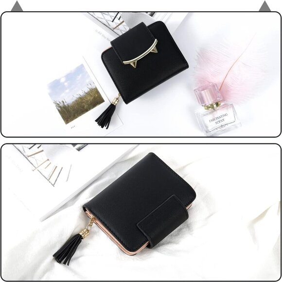 Small Black Wallet for Women Leather Cat Coin Purse Card Holder Gifts - Picture 6 of 7